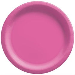 Amscan Round Paper Plates, Bright Pink, 10in, 50 Plates Per Pack, Case Of 2 Packs