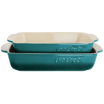 Gibson Crock Pot Artisan 2-Piece Stoneware Bake Pan Set, Teal