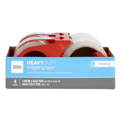 Office Depot Brand Heavy Duty Shipping Packing Tape With Dispenser, 1.89in x 54.6 Yd, Crystal Clear, Pack Of 4 Rolls