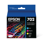 Epson 702 DuraBrite Ultra Black And Cyan, Magenta, Yellow Ink Cartridges, Pack Of 4, T702120-BCS