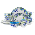 Gibson Elite Elama 16-Piece Round Porcelain Dinnerware Set, Blue Crush