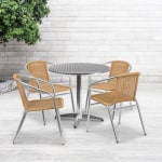 Flash Furniture Lila Round Aluminum Indoor-Outdoor Table With 4 Chairs, 27-1/2inH x 31-1/2inW x 31-1/2inD, Beige, Set Of 5