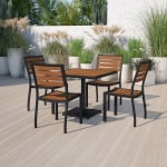 Flash Furniture Lark 5-Piece Outdoor Patio Bistro Dining Table Set, Teak