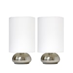 Simple Designs Gemini Mini Touch Table Lamps, 9inH, Ivory Shade/Brushed-Nickel Base, Set Of 2