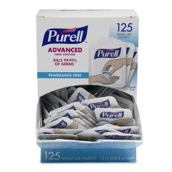 Purell Singles Advanced Hand Sanitizer Individual Single-Use Packets, 1.2 mL, 125 Packets Per Box, Case Of 12 Boxes