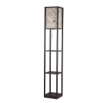 Adesso Simplee Script Shelf Floor Lamp, 62inH, Script Pattern Shade/Brown Base