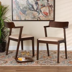 Baxton Studio Althea Fabric And Finished Wood 2-Piece Dining Chair Set, Cream/Dark Brown