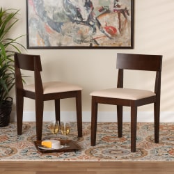 Baxton Studio Berenice Fabric And Finished Wood 2-Piece Dining Chair Set, Cream/Dark Brown