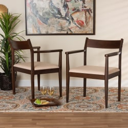 Baxton Studio Camilla Fabric And Finished Wood 2-Piece Dining Chair Set, Cream/Dark Brown