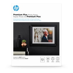 HP Premium Plus Photo Paper for Inkjet Printers, Glossy, Letter Size (8 1/2in x 11in), 80 Lb., Pack Of 25 Sheets (CR670A)