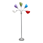 Simple Designs 5-Light Adjustable Gooseneck Floor Lamp, 67inH, Assorted Bright Shade/Silver Base