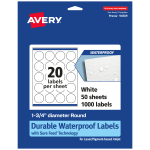 Avery Waterproof Permanent Labels With Sure Feed, 94509-WMF50, Round, 1-3/4in Diameter, White, Pack Of 1,000