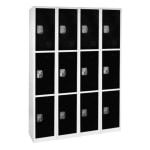 Alpine Large 3-Tier Steel Lockers, 72inH x 12inW x 12inD, Black, Pack Of 4 Lockers