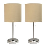 LimeLights Stick Lamps, 19-1/2inH, Tan Shade/Brushed Steel Base, Set Of 2 Lamps