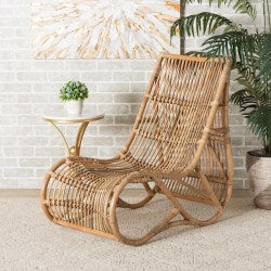 Baxton Studio Lalaine Natural Rattan Dining Arm Chair, Natural Brown