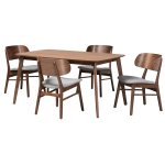 Baxton Studio Alston 5-Piece Dining Set, Gray/Walnut Brown