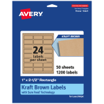 Avery Kraft Permanent Labels With Sure Feed, 94221-KMP50, Rectangle, 1in x 2-1/2in, Brown, Pack Of 1,200