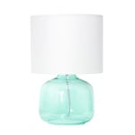 Simple Designs Glass Table Lamp, 13-3/4inH, White Shade/Aqua Base