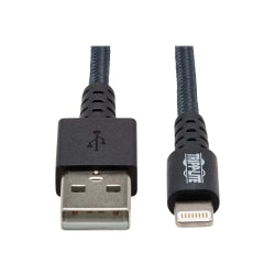 Tripp Lite Heavy Duty Lightning to USB Sync/Charge iPad iPhone Apple 6ft 6ft - First End: 1 x 8-pin Lightning Male Proprietary Connector - Second End: 1 x USB Type A Male - 60 MB/s - MFI - Nickel Plated Connector - Gold Plated Contact - Gray