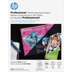 HP Inkjet Brochure/Flyer Paper, Letter (8-1/2in x 11in), Pack Of 150 Sheets, 48 lb, White/Glossy