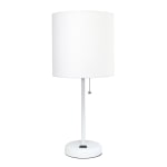 Creekwood Home Oslo Power Outlet Metal Table Lamp, 19-1/2inH, White Shade/White Base