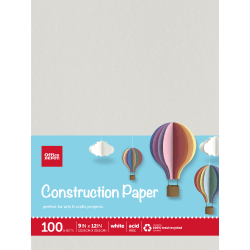 Office Depot Brand Construction Paper, 9in x 12in, 100% Recycled, Stone White, Pack Of 100 Sheets