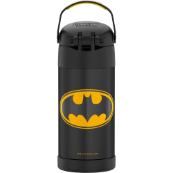 Thermos FUNtainer Water Bottle 12oz Batman - 12 fl oz - Yellow, Black - Stainless Steel, Silicone