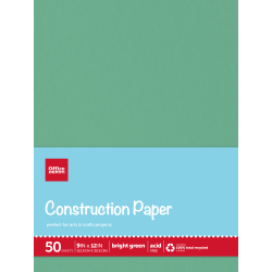 Office Depot Brand Construction Paper, 12in x 18in, 100% Recycled, Bright Blue, Pack Of 50 Sheets