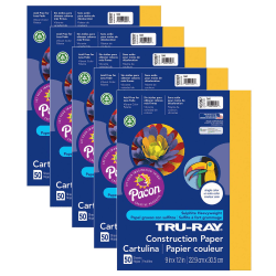 Pacon Tru-Ray Construction Paper, 9in x 12in, Gold, 50 Sheets Per Pack, Set Of 5 Packs