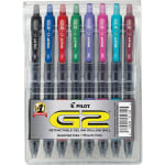 Pilot G2 Retractable Gel Pens, Fine Point, 0.7 mm, Clear Barrels, Assorted Ink, Pack Of 8 Pens