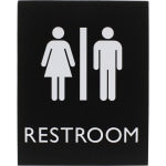 Lorell Unisex Restroom Sign - 1 Each - Toilette Men, TOILETTE (ladies) Print/Message - 6.4in Width x 8.5in Height - Rectangular Shape - Surface-mountable - Easy Readability, Braille - Restroom, Information - Plastic - Black