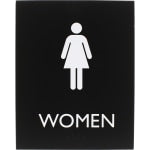 Lorell Womens Restroom Sign - 1 Each - Women Print/Message - 6.4in Width x 8.5in Height - Rectangular Shape - Surface-mountable - Easy Readability, Braille - Plastic - Black