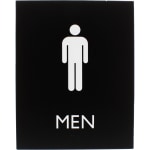 Lorell Mens Restroom Sign - 1 Each - Men Print/Message - 6.4in Width x 8.5in Height - Rectangular Shape - Surface-mountable - Easy Readability, Braille - Plastic - Black