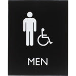 Lorell Mens Handicap Restroom Sign - 1 Each - Men Print/Message - 6.4in Width x 8.5in Height - Rectangular Shape - Surface-mountable - Easy Readability, Braille - Plastic - Black