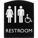 Lorell Arched Unisex Handicap Restroom Sign - 1 Each - 6.8in Width x 8.5in Height - Rectangular Shape - Surface-mountable - Easy Readability, Braille - Plastic - Black