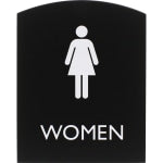 Lorell Arched Womens Restroom Sign - 1 Each - Women Print/Message - 6.8in Width x 8.5in Height - Rectangular Shape - Surface-mountable - Easy Readability, Braille - Plastic - Black