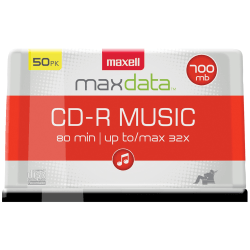 Maxell CD-R Music 32x 80-Minute 700MB Blank Discs, Orange, Pack Of 50 Discs