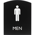 Lorell Arched Mens Restroom Sign - 1 Each - Men Print/Message - 6.8in Width x 8.5in Height - Rectangular Shape - Surface-mountable - Easy Readability, Braille - Plastic - Black