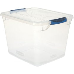 Rubbermaid Cleverstore Storage Tote With Latching Lid, 30 Qt, 18-3/4in x 13-3/8in x 10-1/2in, Clear