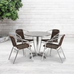 Flash Furniture Lila Round Aluminum Indoor-Outdoor Table With 4 Chairs, 27-1/2inH x 31-1/2inW x 31-1/2inD, Dark Brown, Set Of 5