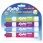 EXPO Low-Odor Dry-Erase Markers, Chisel Point, Assorted Fashion Colors, Pack Of 4