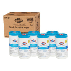 Clorox Healthcare Bleach Germicidal Wipes - Ready-To-Use - 9in Length x 6.75in Width - 70 / Canister - 6 / Carton - White