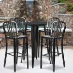 Flash Furniture Commercial Grade Round Metal Indoor-Outdoor Bar Table Set With 4 Vertical Slat Back Stools, 41inH x 24inW x 24inD, Black