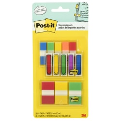 Post-it Tabs and Flags Combo Pack - Red, Yellow, Blue, Green, Orange - Sticky, Adhesive - 136 / Pack