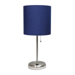 Creekwood Home Oslo USB Port Metal Table Lamp, 19-1/2inH, Navy Blue Shade/Brushed Steel Base