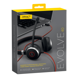 Jabra EVOLVE 40 UC SME Headset - Stereo - Mini-phone (3.5mm) - Wired - Over-the-head - Binaural - Supra-aural - Noise Canceling - Black