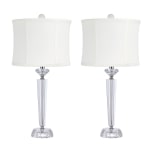 LumiSource Diamond Stacked Contemporary Table Lamps, 25-3/4inH, Off-White Shade/Polished Nickel Base, Set Of 2 Lamps