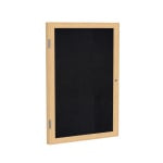 Ghent 1 Door Enclosed Recycled Rubber Bulletin Board, Oak Wood Frame, 24inH x 18inW, Black