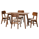 Baxton Studio Euclid 5-Piece Dining Set, Sand/Walnut Brown