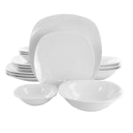 Gibson Home Zen Cafe 16-Piece Square Dinnerware Set, White